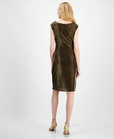 Connected Women's Metallic Knit Draped Dress