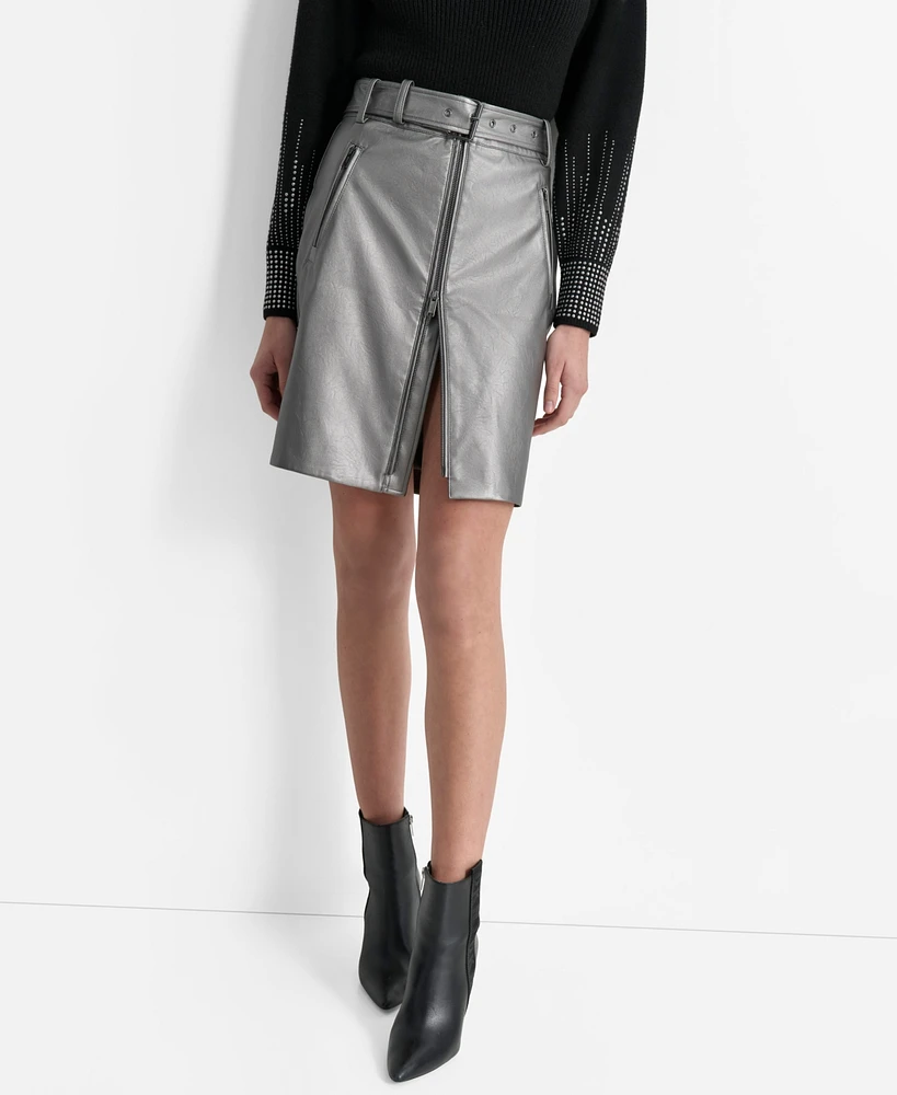 Dkny Women's Metallic Faux-Leather Pencil Skirt