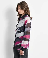 Dkny Women's Crinkled Chiffon Abstract-Print Blouse