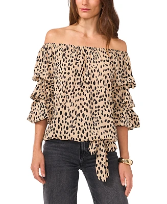 Vince Camuto Women's Printed Off-The-Shoulder Bubble-Sleeve Top