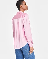 On 34th Women's Button-Front Long-Sleeve Satin Utility Shirt, Created for Macy's