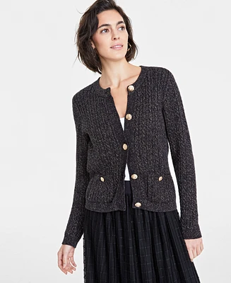 On 34th Women's Metallic Cable-Knit Sweater Jacket, Created for Macy's