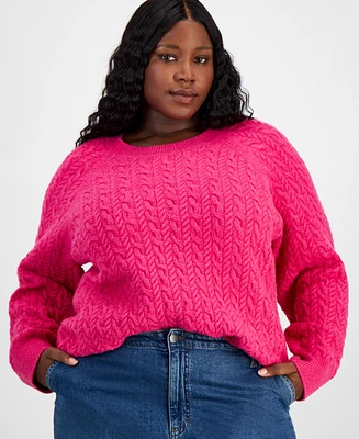 On 34th Trendy Plus Cable-Knit Crewneck Sweater, Created for Macy's