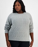 On 34th Trendy Plus Cable-Knit Crewneck Sweater, Created for Macy's