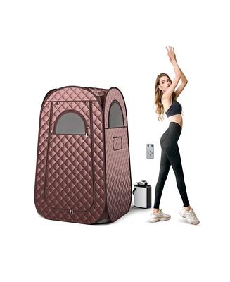 Sugift Full-Body Personal Sauna Tent with 1000W 3L Steam Generator-Coffee