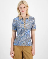 Tommy Hilfiger Women's Paisley Knit Polo Top