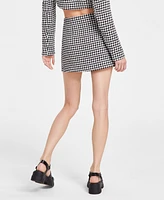 Steve Madden Women's Leon Houndstooth Fringe-Trim Skirt