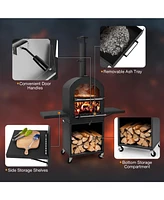 Skonyon Outdoor Pizza Oven with Protective Cover and Grill Racks and Built-in Thermometer