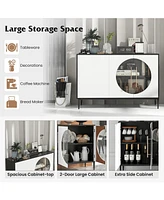 Skonyon Sideboard Cabinet with Tempered Glass Door for Living Room Dining Room Kitchen-White