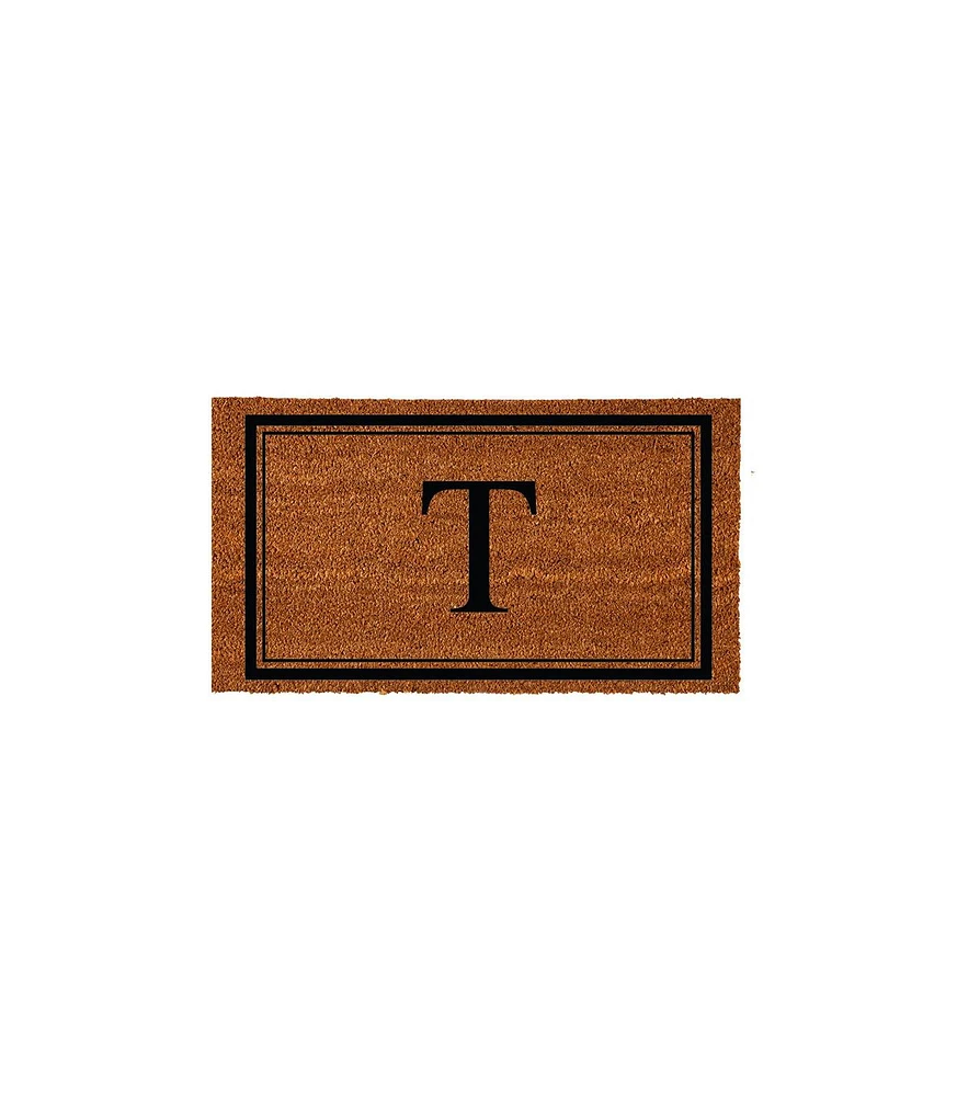 Evergreen Monogram Indoor Outdoor 100% Natural Coir Doormat 28" x 16" | Letter "T"