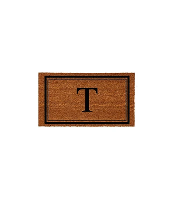 Evergreen Monogram Indoor Outdoor 100% Natural Coir Doormat 28" x 16" | Letter "T"