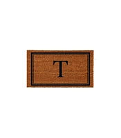 Evergreen Monogram Indoor Outdoor 100% Natural Coir Doormat 28" x 16" | Letter "T"