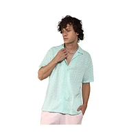 Campus Sutra Men's Mint Green Embroidered Zig-Zag Shirt