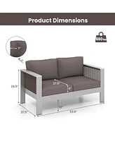 Patio Aluminum Loveseat Sofa Outdoor Furniture Set with Thick Back & Seat Cushions