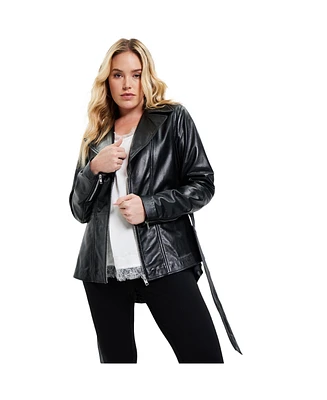 June + Vie Plus High-Low Peplum Leather Jacket