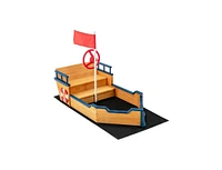 Kids Pirate Boat Wooden Sandbox Children Outdoor Playset