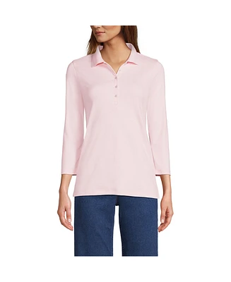 Lands' End Petite 3/4 Sleeve Supima Cotton Polo Shirt