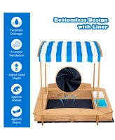 Costway Kids Large Wooden Sandbox w/ 2 Bench Seats Outdoor Play Station for Children