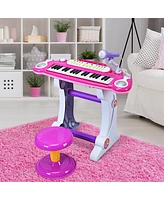 Gymax Kids Electronic Keyboard Piano MP3 Input 37 Key Microphone Stool Toy