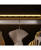 Famapy Black Wood Glass Doors Armoires Metal Frame Wardwore with Led Light