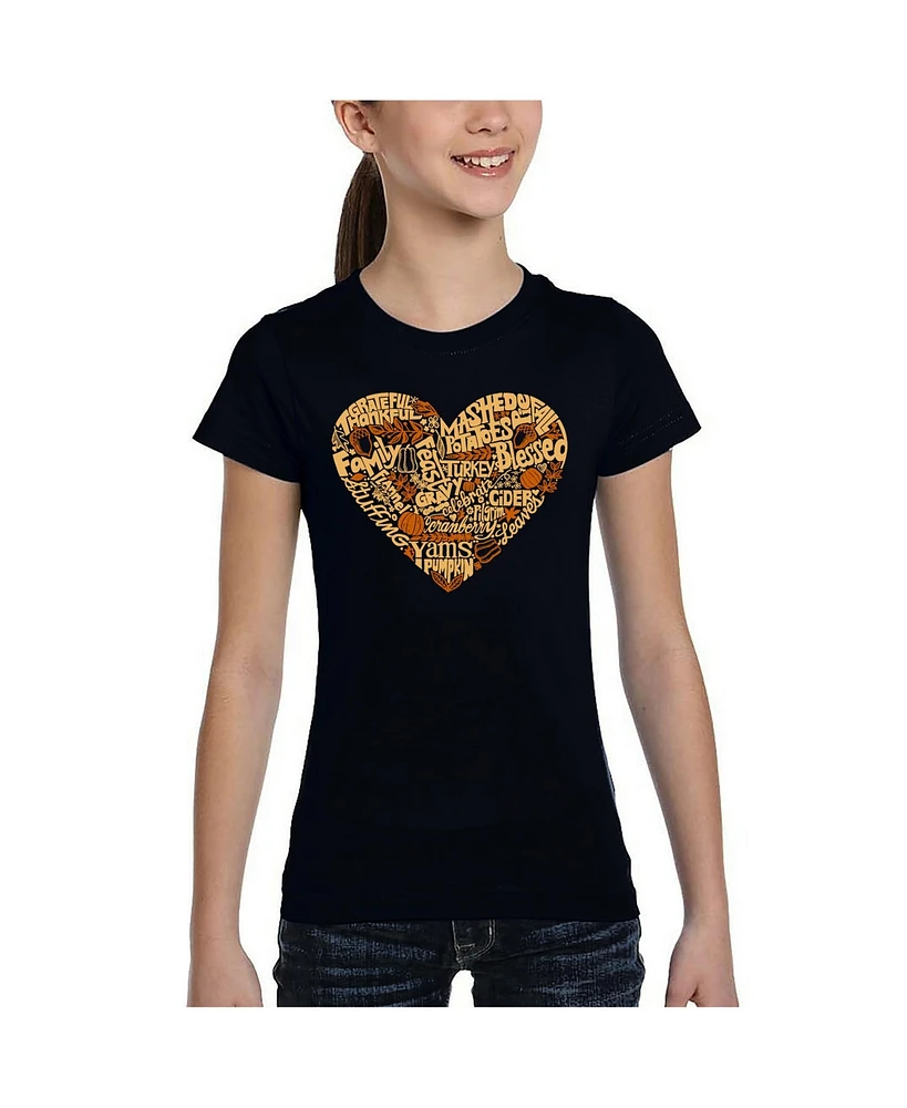 La Pop Art Girls Thanksgiving Heart Word T-Shirt