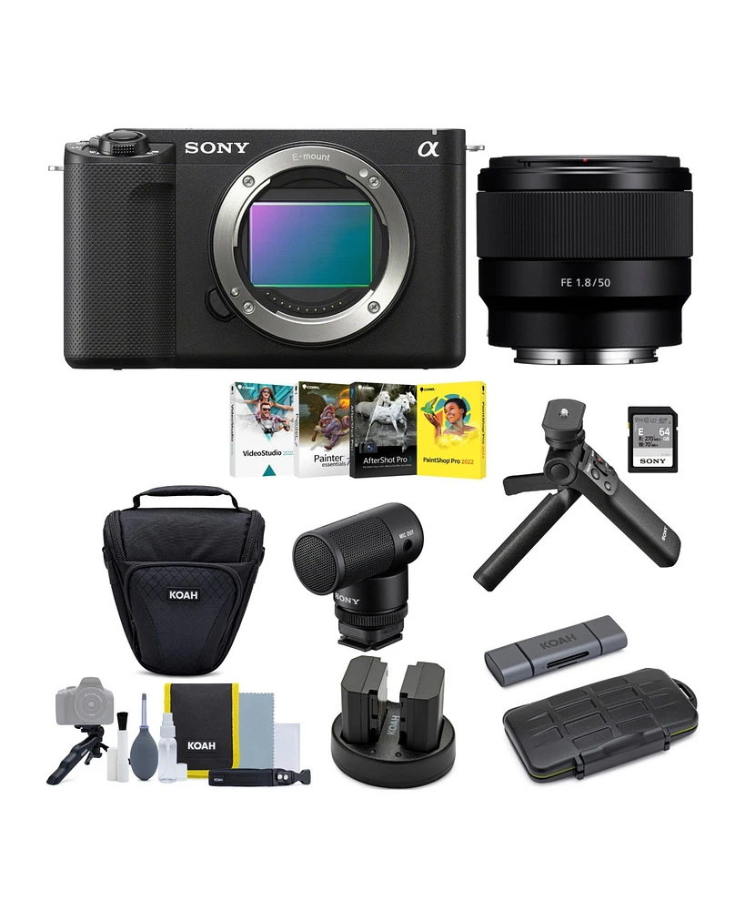 Sony Alpha Zv-E1 Mirrorless Camera with 50mm Lens, Grip, and Mic (Black) Kit