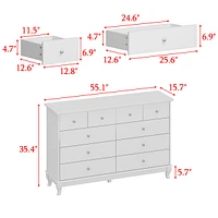 Famapy White 10-Drawer 55.1 in. W Wood Paint Finish Dresser Chest of Drawers Cabinet
