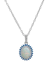 Lab Grown Opal (5/8 ct. t.w.), Blue Spinel (1/5 ct. t.w.), & Lab Grown White Sapphire Accent Halo 18" Pendant Necklace in Sterling Silver