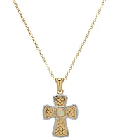 Lab Grown Opal Textured Cross 18" Pendant Necklace (1/8 ct. t.w.) in Sterling Silver & 14k Gold-Plate