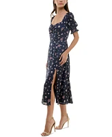 Trixxi Juniors' Emma Floral-Print Smocked-Back Front-Slit Midi Dress