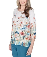 Alfred Dunner Petite Dragonfly-Print Necklace Top