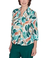 Alfred Dunner Petite Abstract Leaf 3/4-Sleeve Shirt