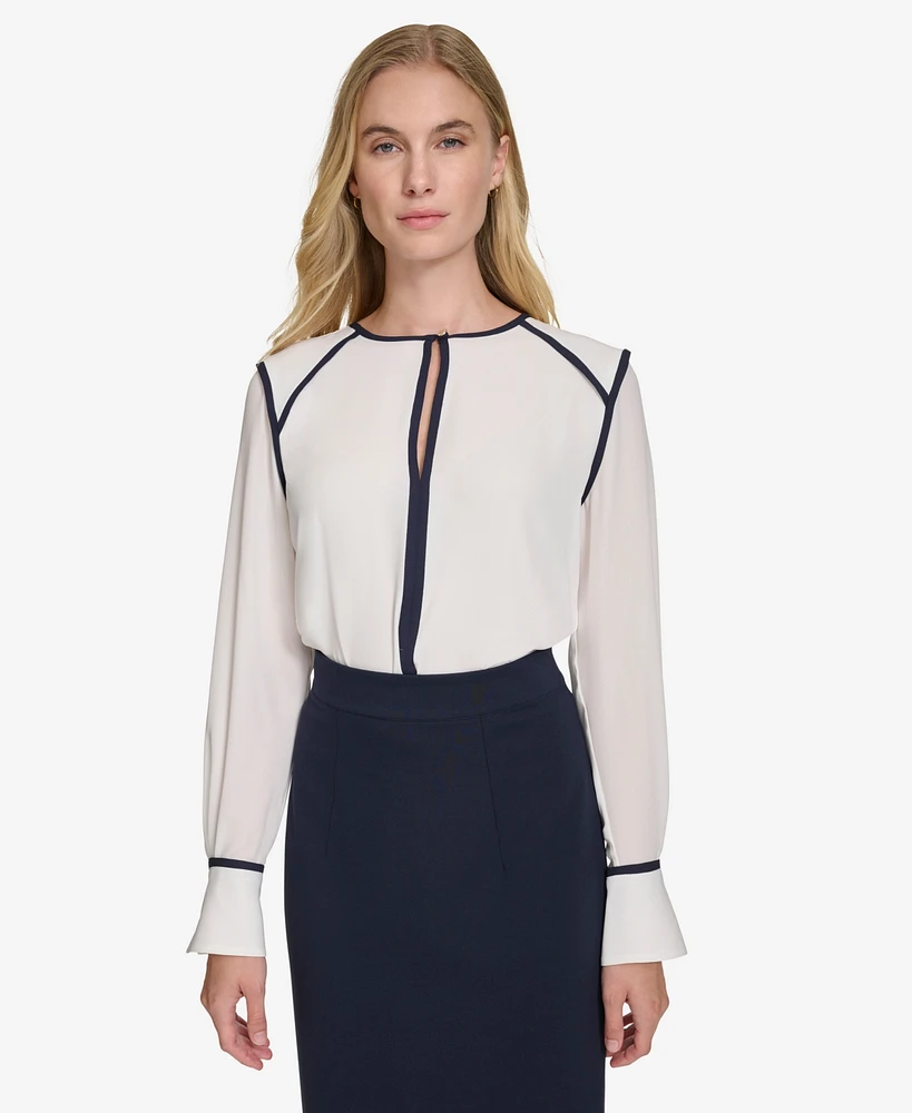 Tommy Hilfiger Women's Contrast-Trim Keyhole Blouse