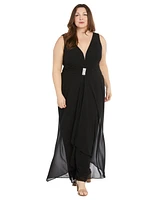 R & M Richards Plus Plunge-Neck Chiffon Jumpsuit