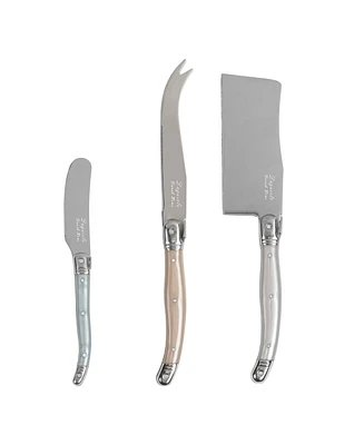 French Home Laguiole Cheese 3-Piece Knife Set with Mother of Pearl Handles