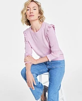 On 34th Women's Ruffle-Trim Crewneck Lurex Sweater, Created for Macy's