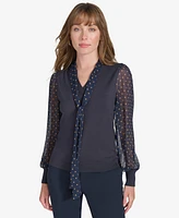 Tommy Hilfiger Women's Contrast-Tie-v-Neck Blouse