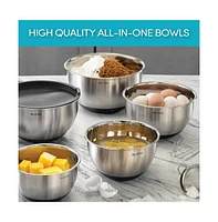 Belwares Mixing Bowls with Lids Set - Nesting Airtight + Graters Stainless Steel Non-Slip Bowl for Baking