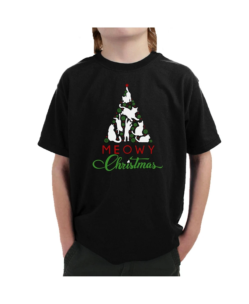 La Pop Art Boys Meowy Christmas Tree Word T-Shirt