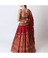 Raas Women's Hand Embroidered Red Banarasi Silk Lehenga Choli