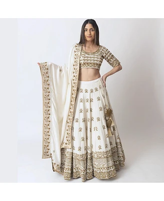 Raas Women's White Lehenga Choli With Pearl Work