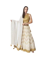 Raas Women's Off White Chikankari Embroidery Lehenga Choli with Mirror and Sequins Detail