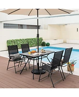 Sugift 49 Inch Patio Rectangle Dining Table with Umbrella Hole
