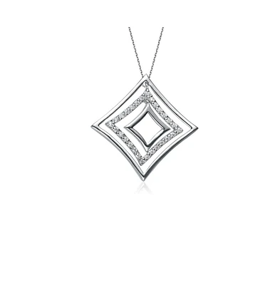 Genevive Stunning Sterling White Gold Plated Silver Modern Pendant