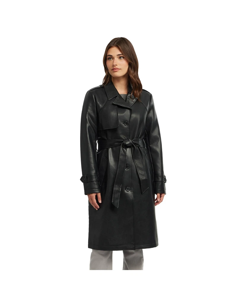 Ellen Tracy Women's Faux Leather Trench Coat