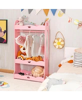 Kids Dress up Storage Hanging Armoire Dresser Pretend Costume Closet w/ Mirror