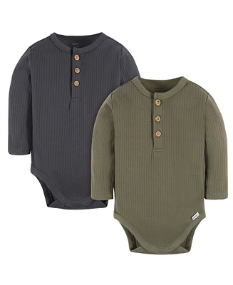 Gerber Baby Boys Long Sleeve Henley Style Onesies Bodysuits, 2-pack