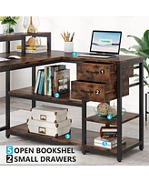 Tribesigns 55-inches Reversible L Shaped Desk with Drawer, Modern White Corner Home Office Table Storage Shelves and Monitor Stand, Wooden