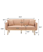 Mondawe Beige Velvet sofa , Accent .loveseat with metal feet