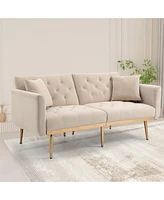 Mondawe Beige Velvet sofa , Accent .loveseat with metal feet